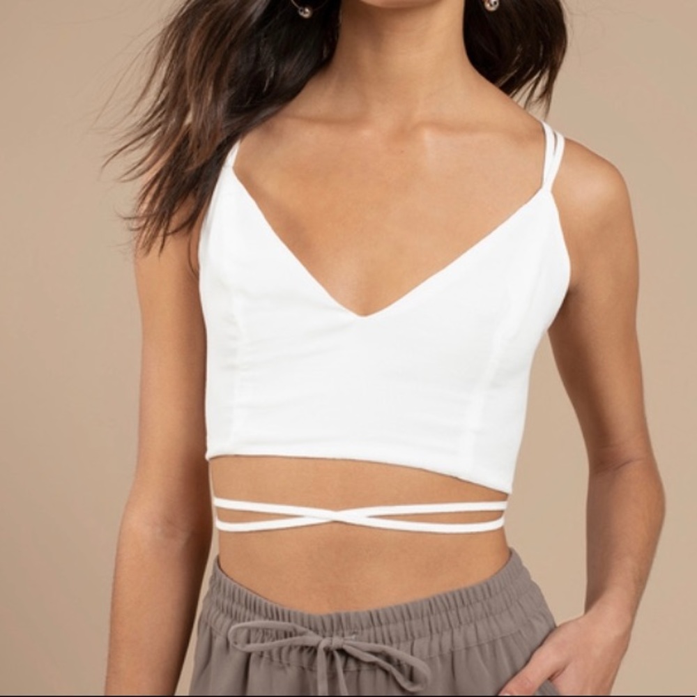 Tobi Self Tie Plunging V-Neck Crop Top
